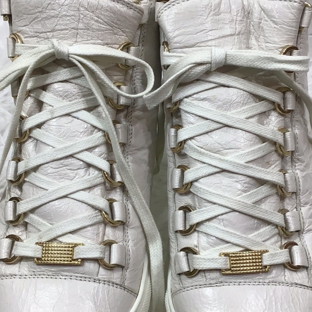Balenciaga Arena white crinkle leather high top sneakers in box 37 - Picture 3 of 12